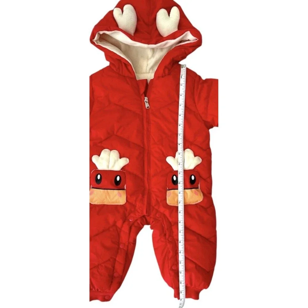 NWOT Baby Reindeer Hooded Winter Snowsuit Jumpsuit Red 12-18M